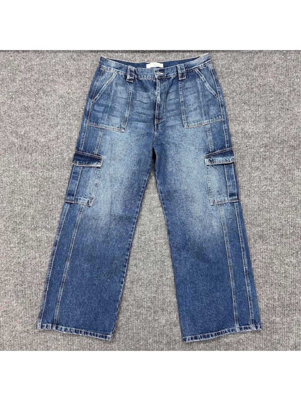 KanCan Jayden High Rise Skater Wide Leg Cargo Cotton Denim Blue Jeans Womens 31